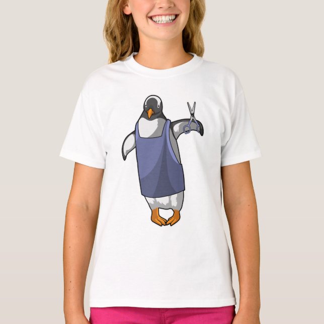 Camiseta Pinguim como cabeleireiro com tesoura (Frente)