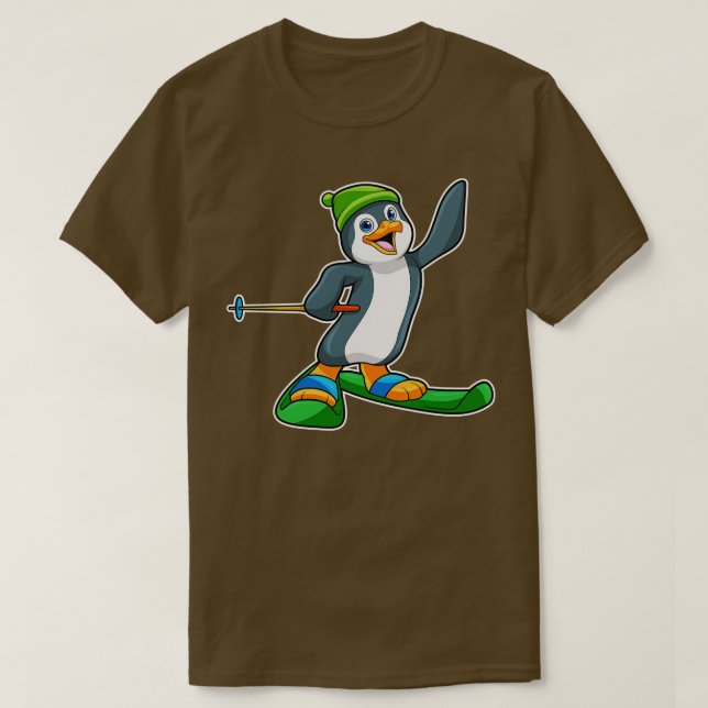 Camiseta Pinguim como esquiador com Boné de esqui (Frente do Design)