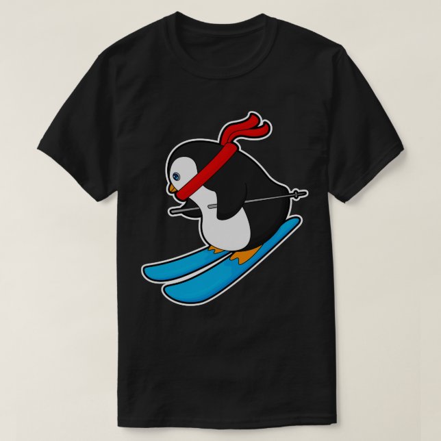 Camiseta Pinguim como esquiador com Esqui 1 (Frente do Design)