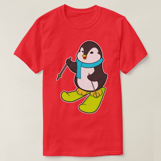 Camiseta Pinguim como esquiador com Esqui 2 (Frente do Design)