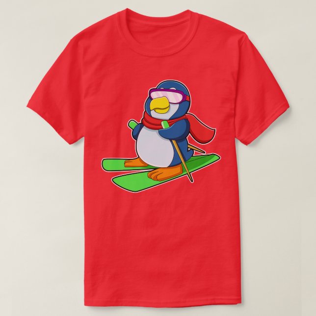 Camiseta Pinguim como esquiador com óculos de sol Ski Scarf (Frente do Design)