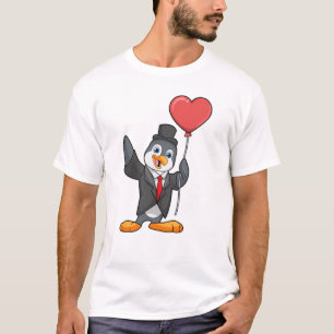 Camiseta Pinguim como Groom com Heart Ballon