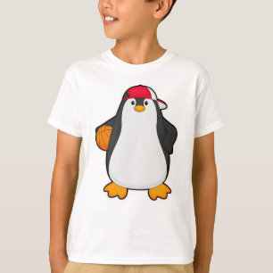 Camiseta Pinguim como jogador de basquete com bola de basqu
