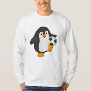 Camiseta Pinguim como jogador de futebol com bola de futebo