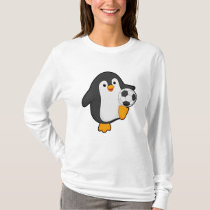 Camiseta Pinguim como jogador de futebol com bola de futebo