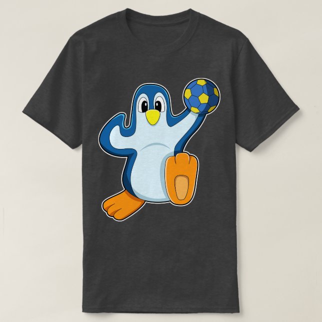 Camiseta Pinguim como jogador de handebol com handebol (Frente do Design)