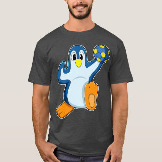 Camiseta Pinguim como jogador de handebol com handebol