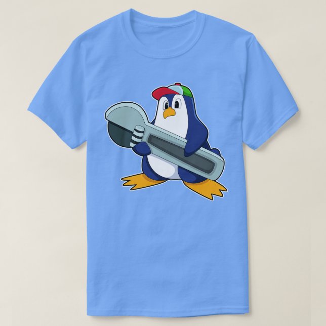 Camiseta Pinguim como Mecânico com Ferramenta (Frente do Design)