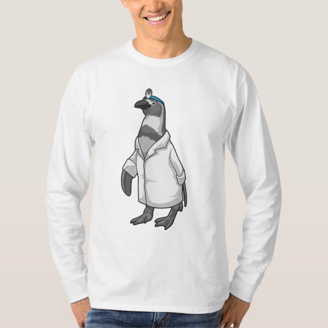 Camiseta Pinguim como médico com casaco de médico (Frente)