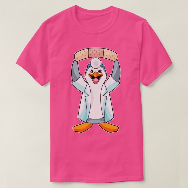 Camiseta Pinguim como Médico com Plaster (Frente do Design)