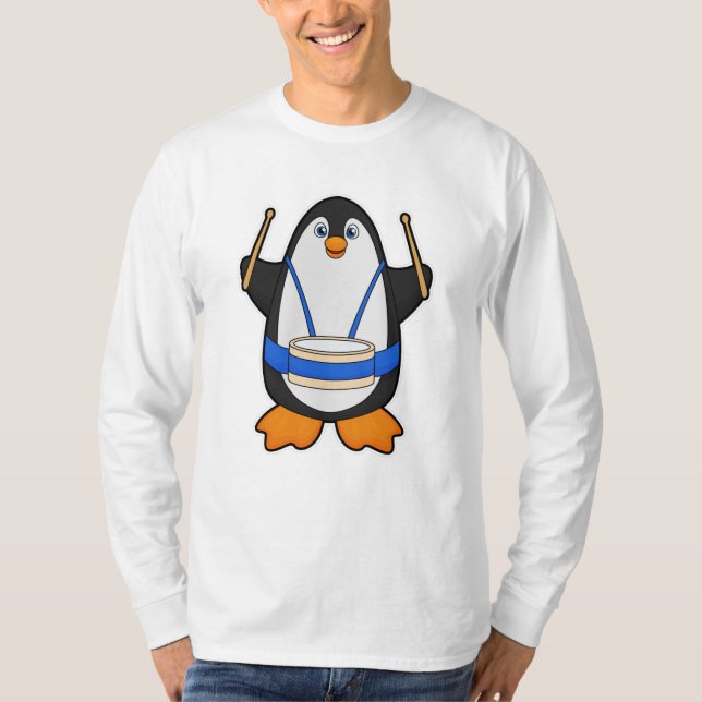 Camiseta Pinguim como músico com tambor (Frente)