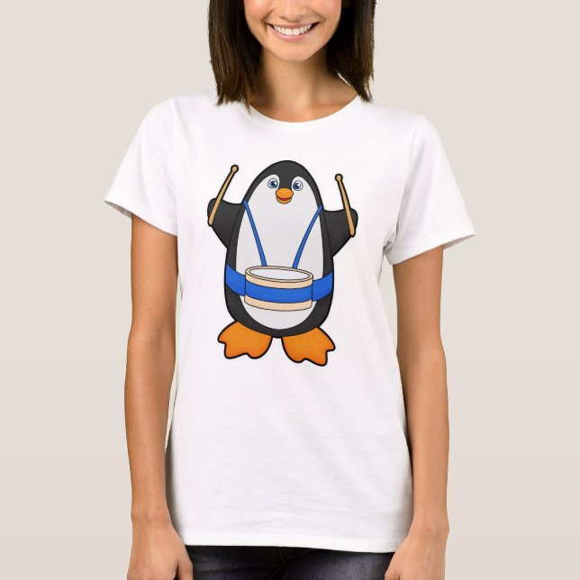Camiseta Pinguim como músico com tambor (Frente)