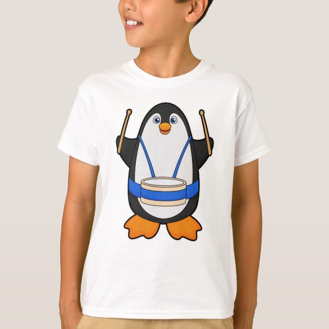 Camiseta Pinguim como músico com tambor (Frente)