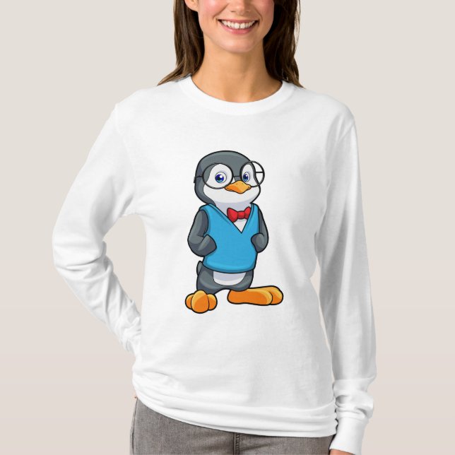 Camiseta Pinguim como Nerd de óculos (Frente)