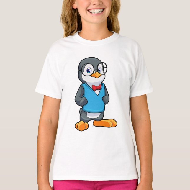 Camiseta Pinguim como Nerd de óculos (Frente)