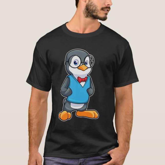 Camiseta Pinguim como Nerd de óculos (Frente)