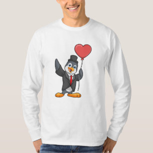 Camiseta Pinguim como Noivo com Balão de Coração