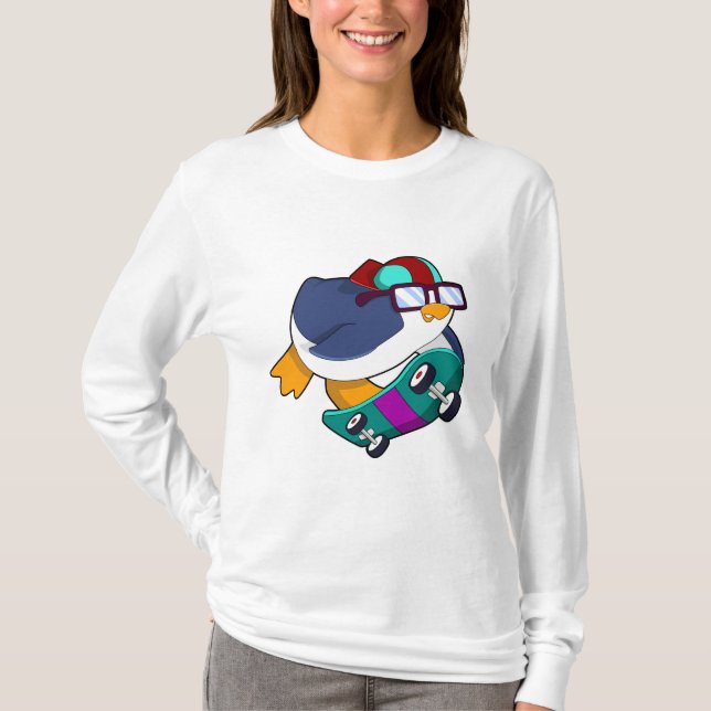 Camiseta Pinguim como Patinador com skate (Frente)