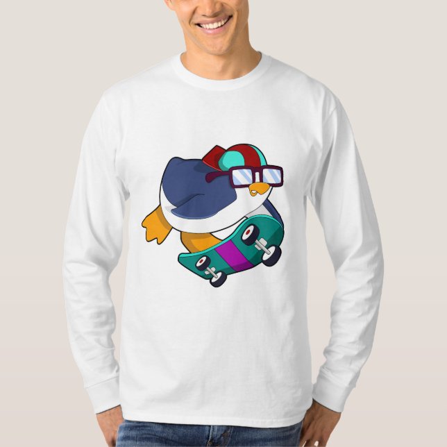 Camiseta Pinguim como Patinador com skate (Frente)