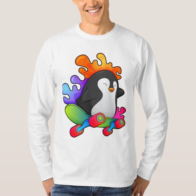 Camiseta Pinguim como Patinador com skate (Frente)