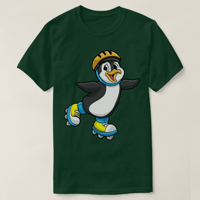 Camiseta Pinguim como Patinador Inline com Patins Inline e  (Frente do Design)