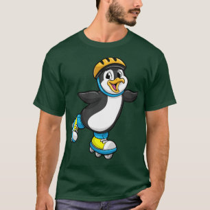 Camiseta Pinguim como Patinador Inline com Patins Inline e 
