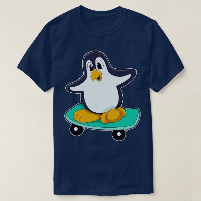 Camiseta Pinguim como Patinador no skate (Frente do Design)