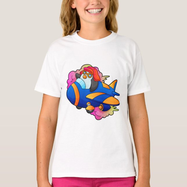 Camiseta Pinguim como piloto com avião (Frente)