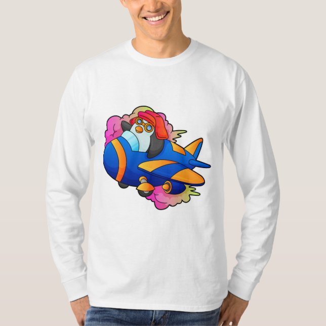 Camiseta Pinguim como piloto com avião (Frente)