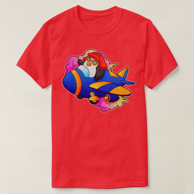 Camiseta Pinguim como piloto com avião (Frente do Design)