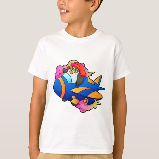 Camiseta Pinguim como piloto com avião (Frente)