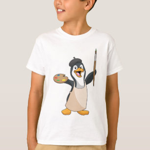 Camiseta Pinguim como Pincel com Pincel de Tinta e Cor