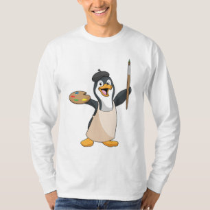 Camiseta Pinguim como Pincel com Pincel de Tinta e Cor