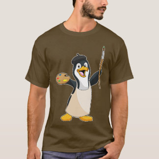 Camiseta Pinguim como Pintor com Cor do Pincel