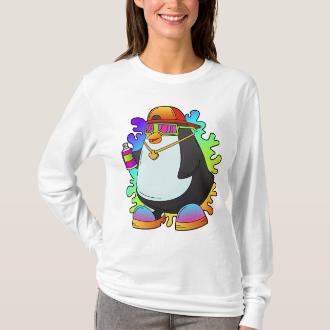 Camiseta Pinguim como Pintor com Spray (Frente)
