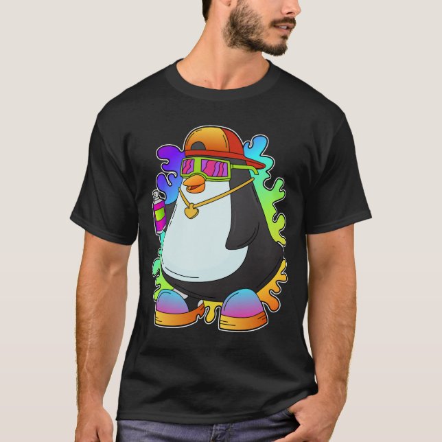 Camiseta Pinguim como Pintor com Spray (Frente)
