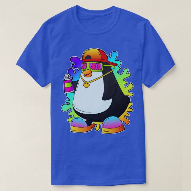 Camiseta Pinguim como Pintor com Spray (Frente do Design)