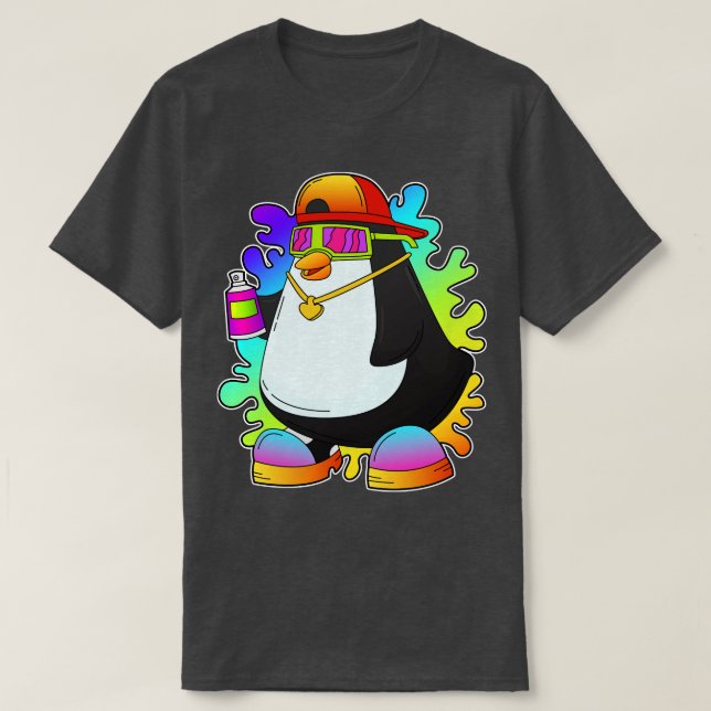 Camiseta Pinguim como Pintor com Spray (Frente do Design)