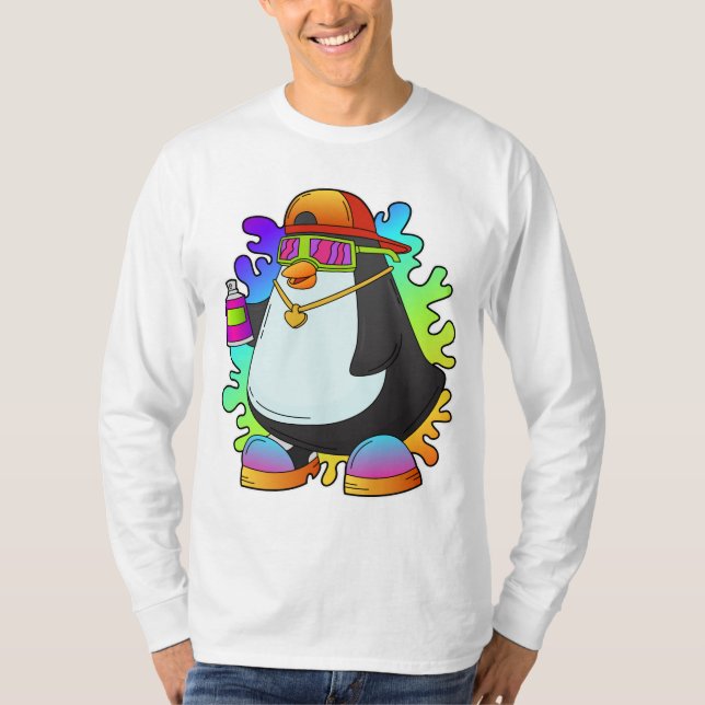Camiseta Pinguim como Pintor com Spray (Frente)