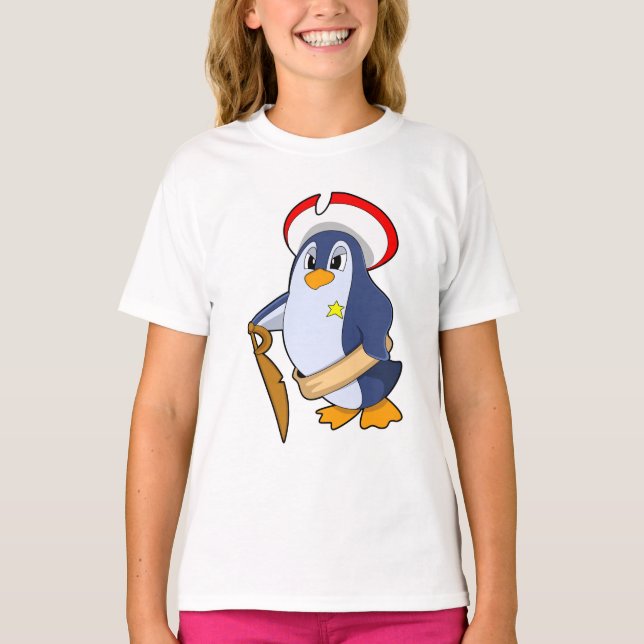 Camiseta Pinguim como Pirata com Chapéu (Frente)