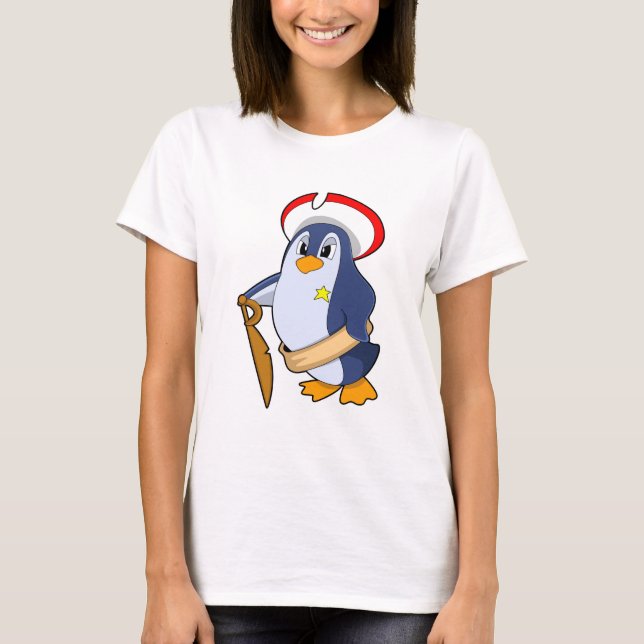 Camiseta Pinguim como Pirata com Chapéu (Frente)