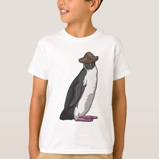 Camiseta Pinguim como Pirata com Chapéu (Frente)