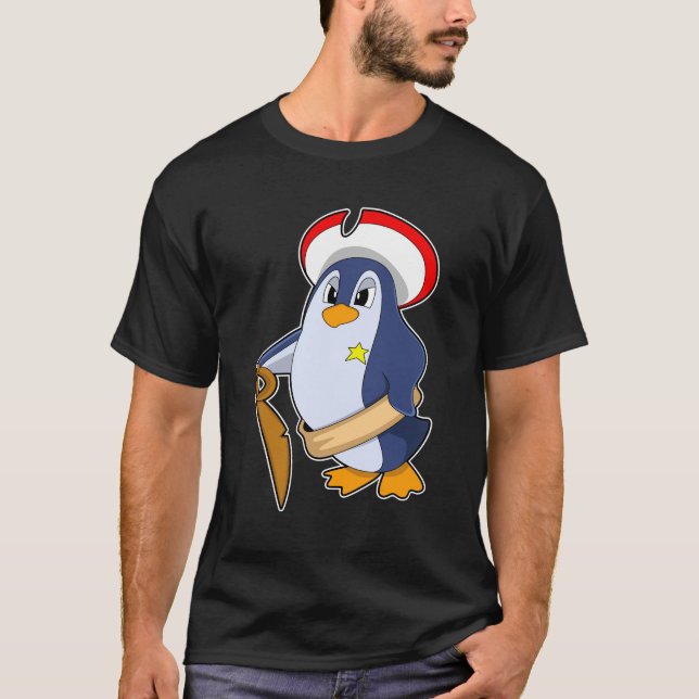 Camiseta Pinguim como Pirata com Chapéu (Frente)