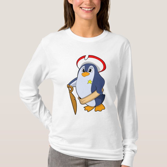 Camiseta Pinguim como Pirata com Chapéu (Frente)
