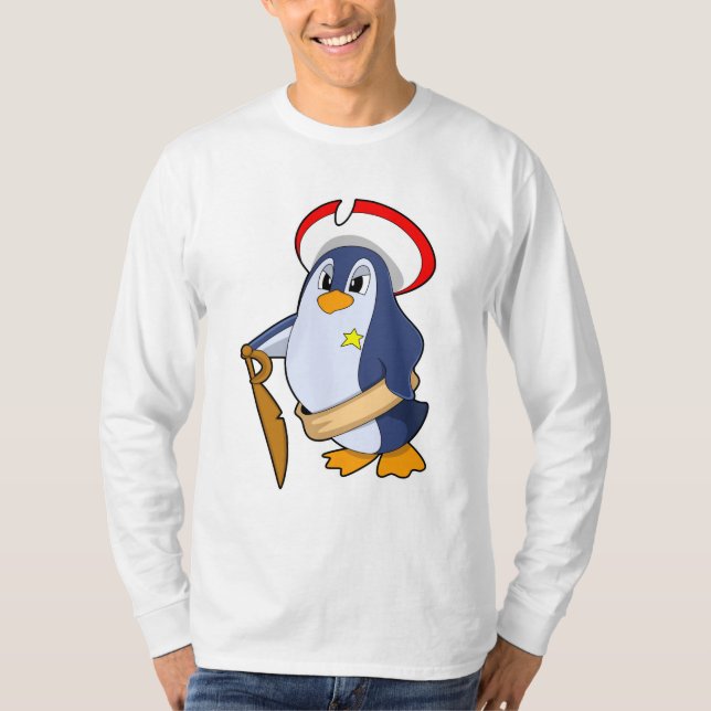 Camiseta Pinguim como Pirata com Chapéu (Frente)
