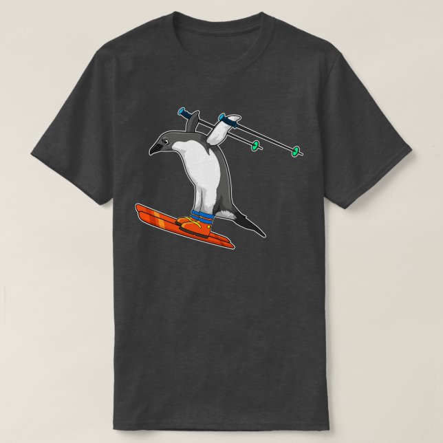 Camiseta Pinguim como saltador de esqui com Esqui (Frente do Design)