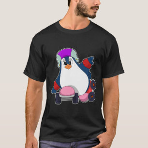 Camiseta Pinguim como skater em linha com Skates em linha