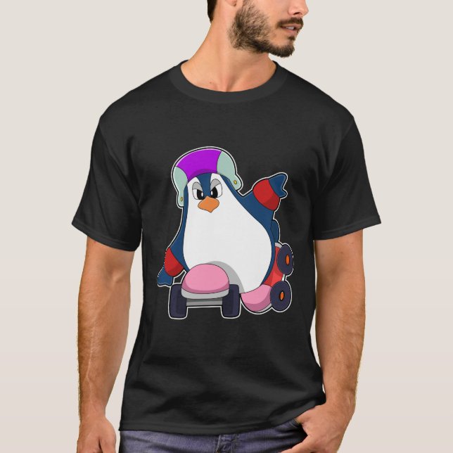 Camiseta Pinguim como skater em linha com Skates em linha (Frente)