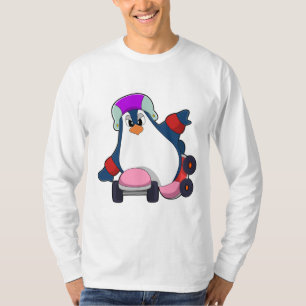 Camiseta Pinguim como skater em linha com Skates em linha