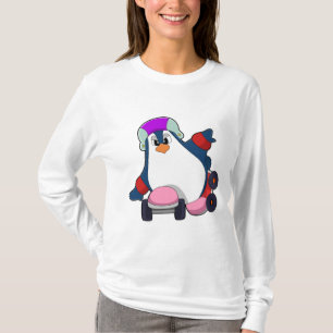 Camiseta Pinguim como skater em linha com Skates em linha